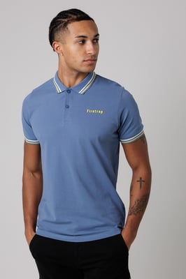 Mid Navy Regular Fit Cotton Button Polo Shirt With Stripe Detail